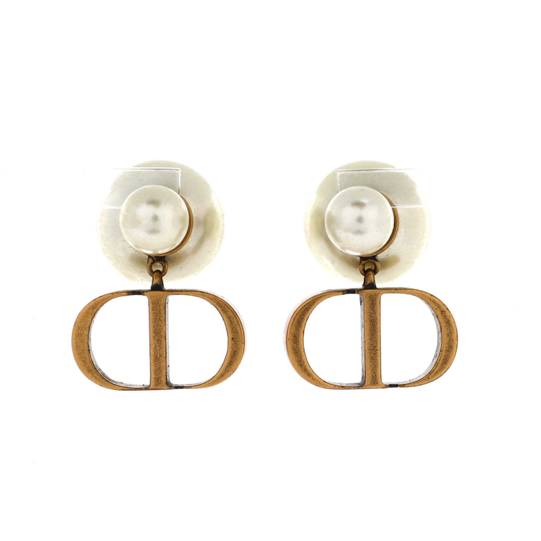 Christian Dior Cd Tribales Stud Earrings Metal With Faux Pearls